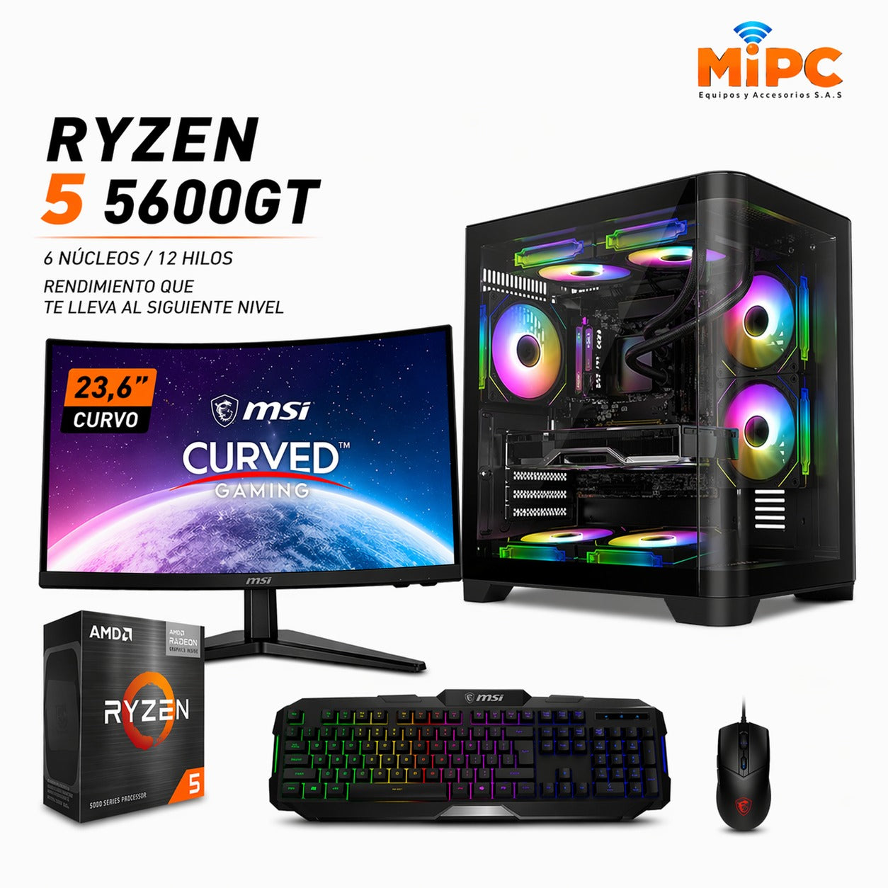 🖥️ Combo Gamer Ryzen 5 5600G + Monitor MSI Curvo 23.6" 100Hz