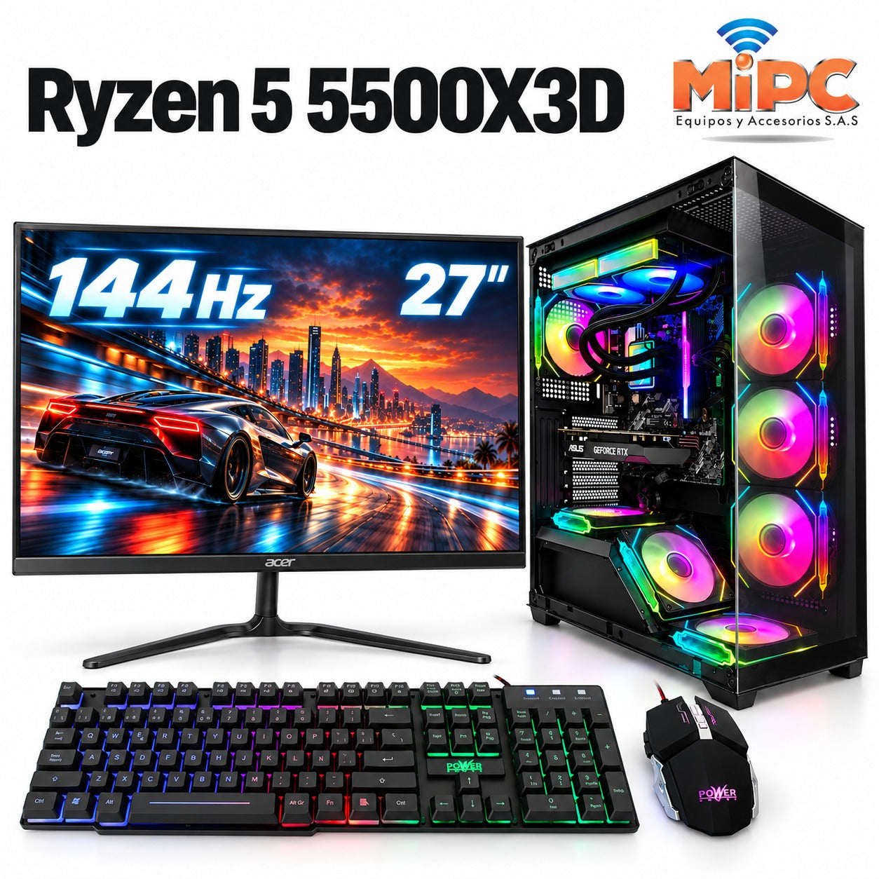 Combo PC Gamer Ryzen 5 5500X3D + RTX 5060 Ti de 8GB | Monitor a Elección