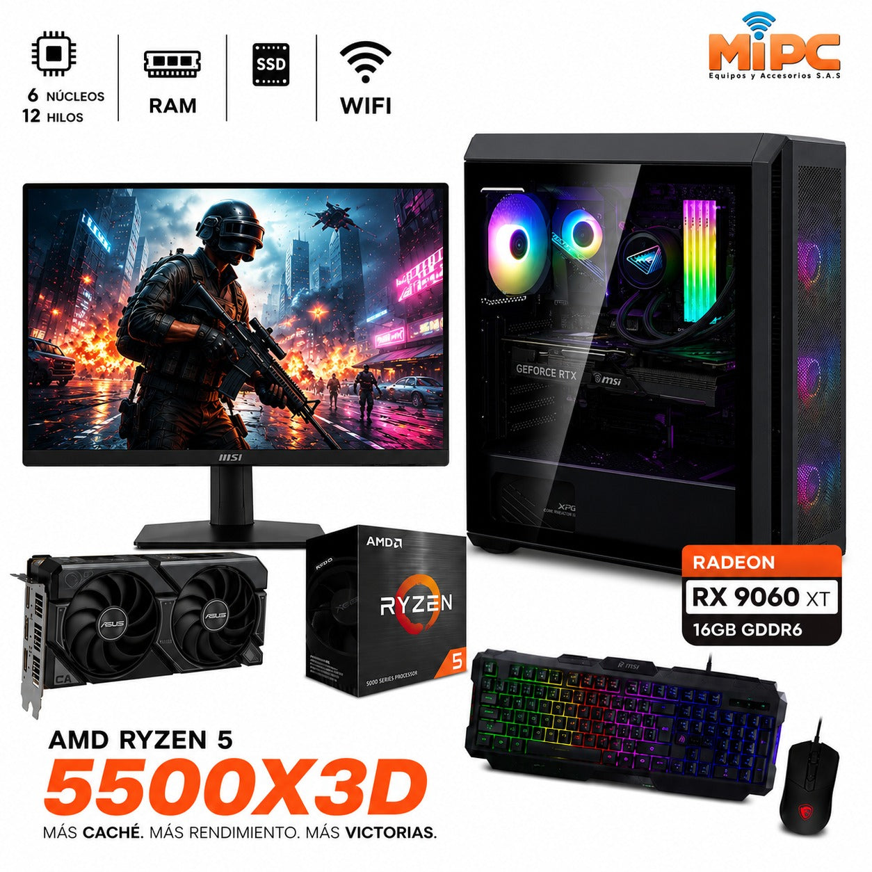 Combo Ryzen 5 5500X3D con 9060 XT de 16 Gb