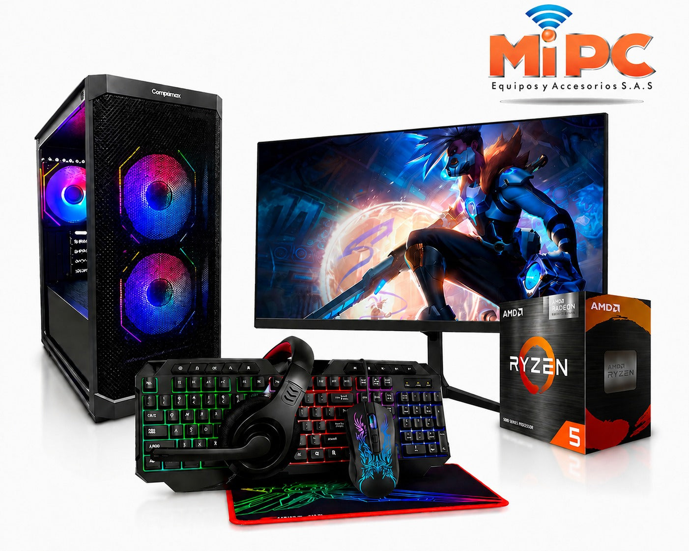 Combo Gamer Ryzen 5 5600G + Monitor + Kit 4 en 1 Completo
