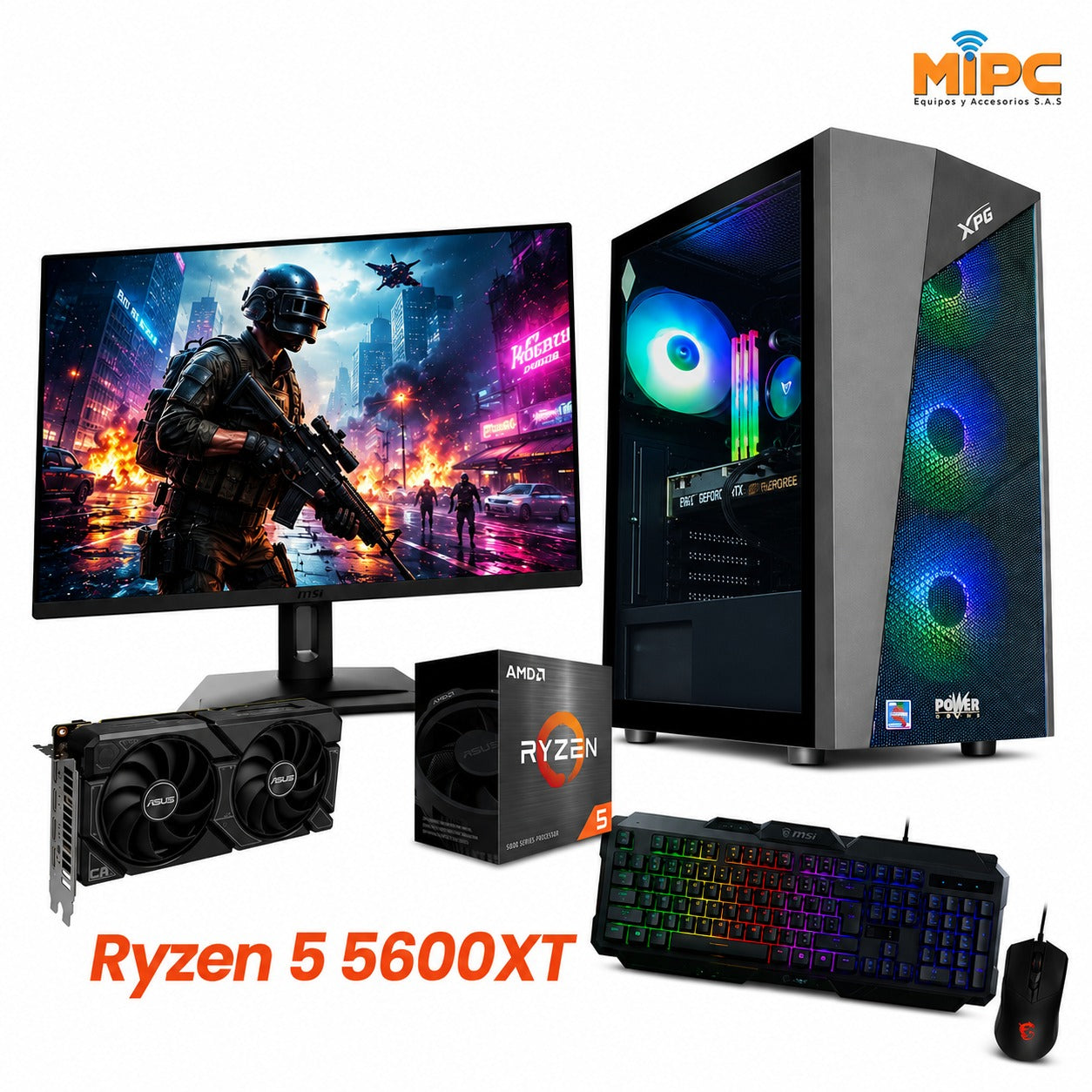 PC Gamer Ryzen 5 5600XT + Grafica RTX 3050 de 6GB + Monitor Gamer