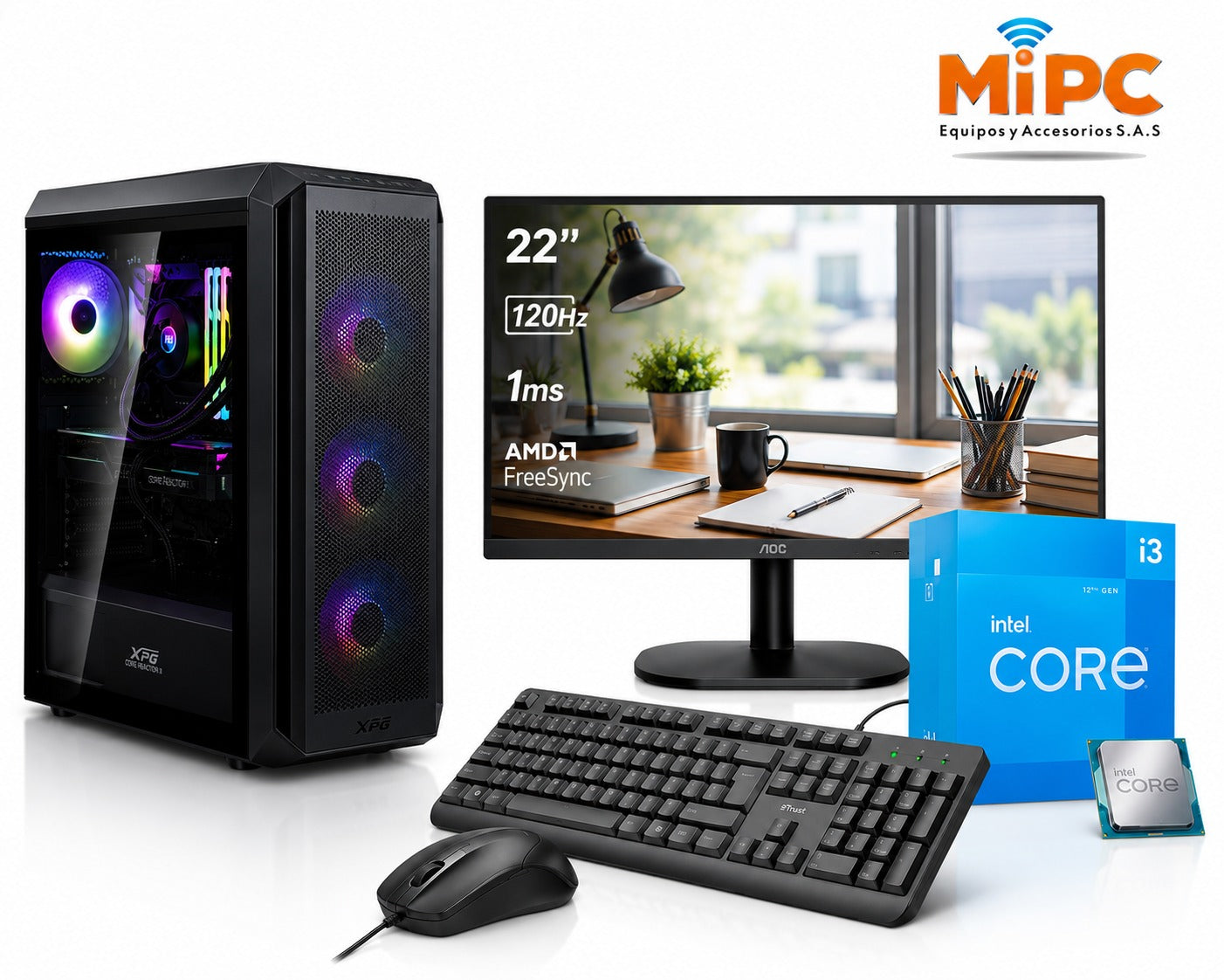 Combo Computador Intel Core i3-12100 + Monitor AOC 22" 120Hz
