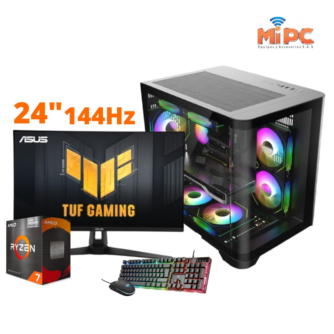 🔥 OFERTA Computador Ryzen 7 5700G Pecera / Monitor Gamer de 24