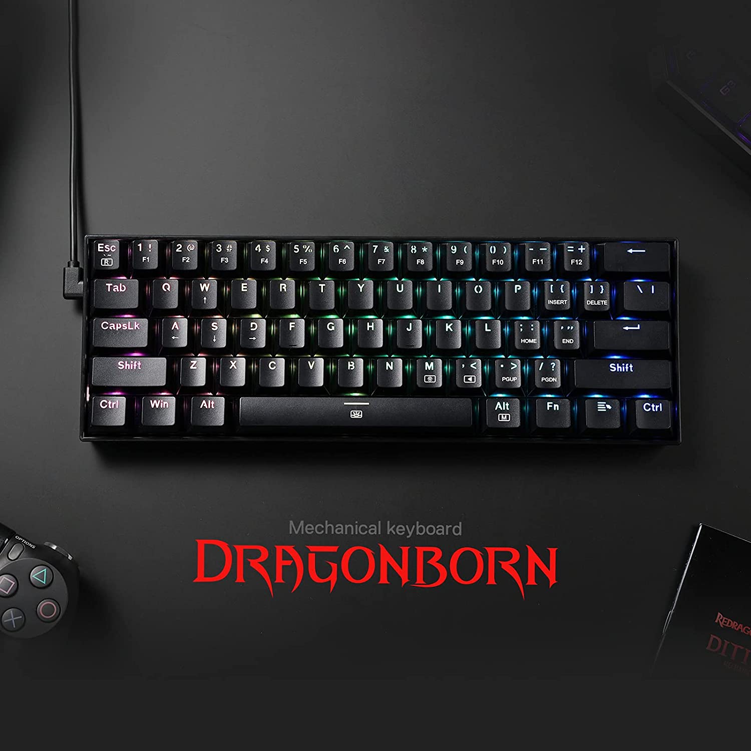 Teclado Mecanico 60% Dragonborn K630 Redragon Negro RGB