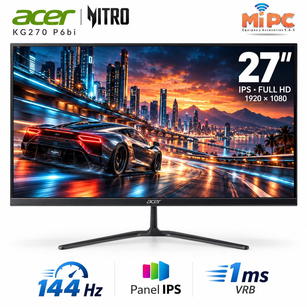 Monitor Gamer Acer Nitro KG270 P6bi 27" IPS Full HD 144Hz 1ms VRB