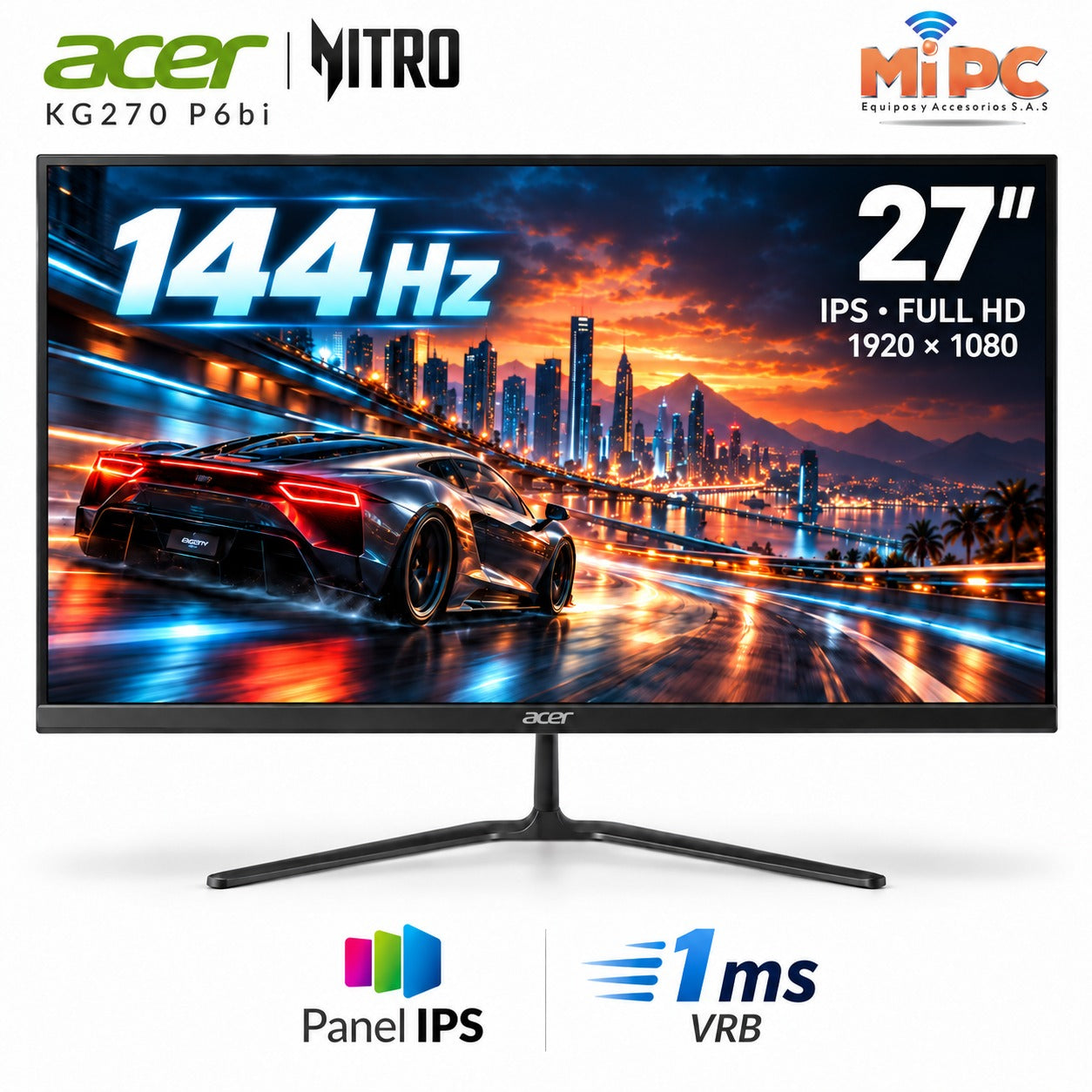 Monitor Gamer Acer Nitro KG270 P6bi 27" IPS Full HD 144Hz 1ms VRB