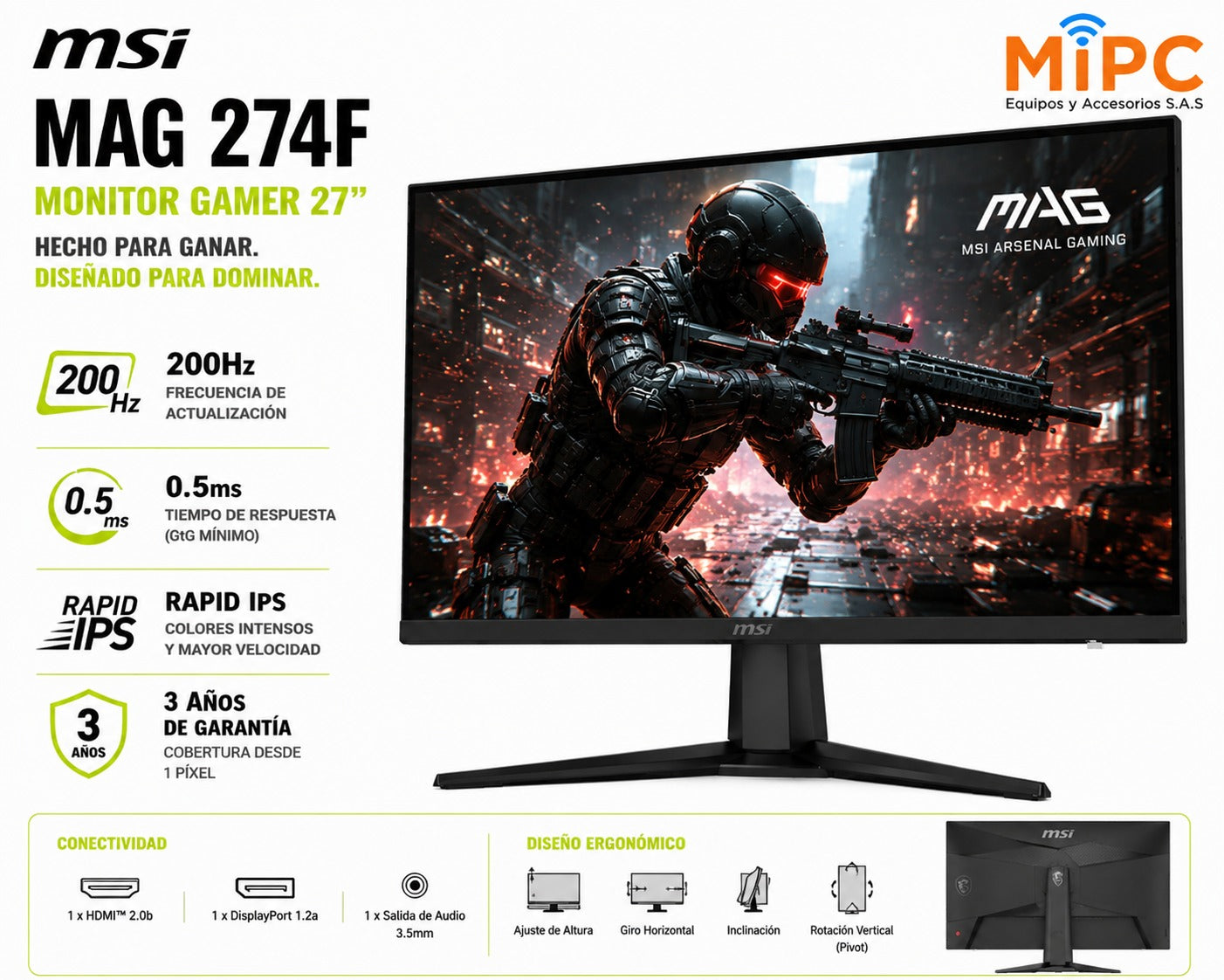 Monitor MSI_MAG 274F 27 Rapid IPS 200Hz Full HD