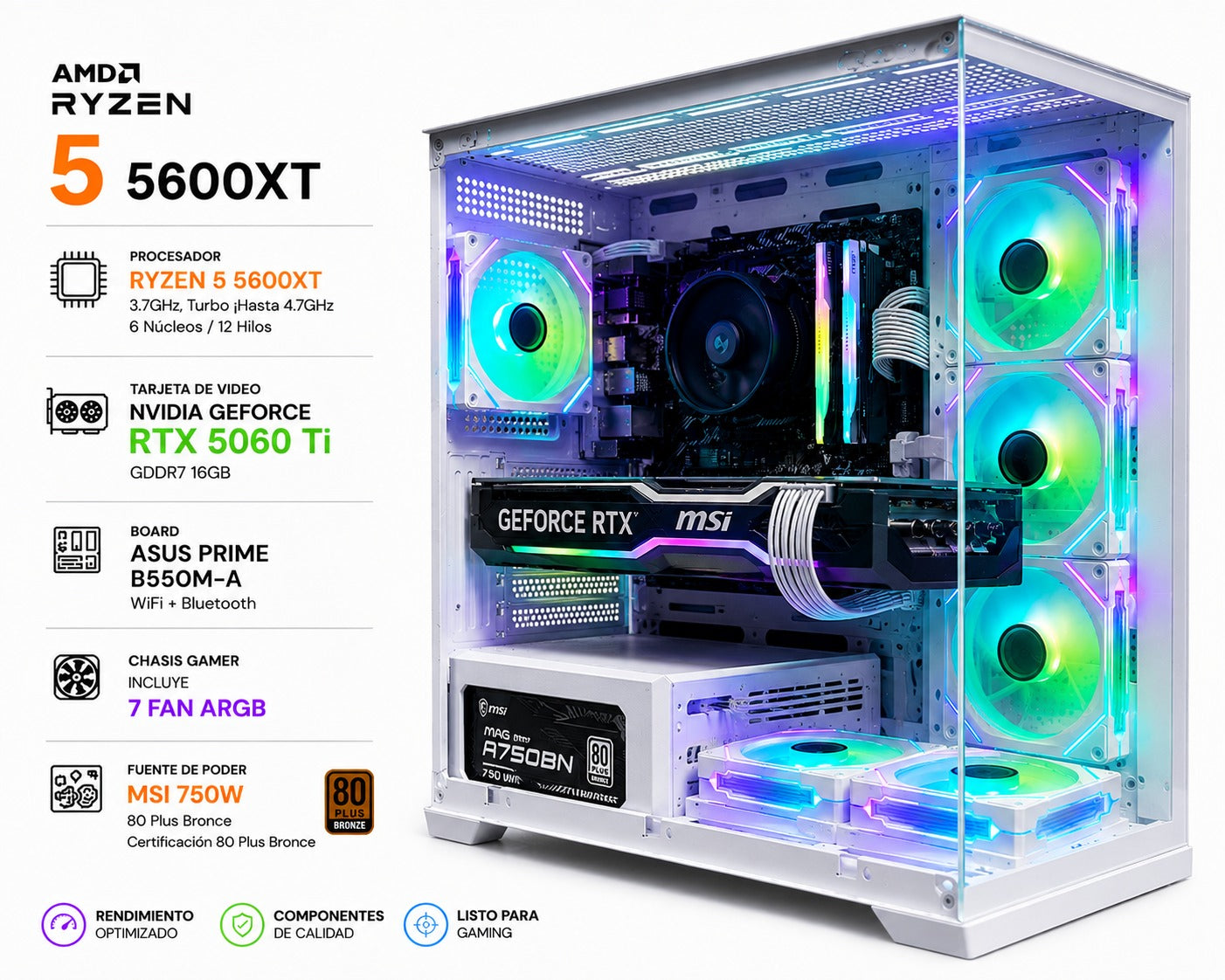 PC Gamer Ryzen 5 5600XT con RTX 5060 Ti de 16Gb
