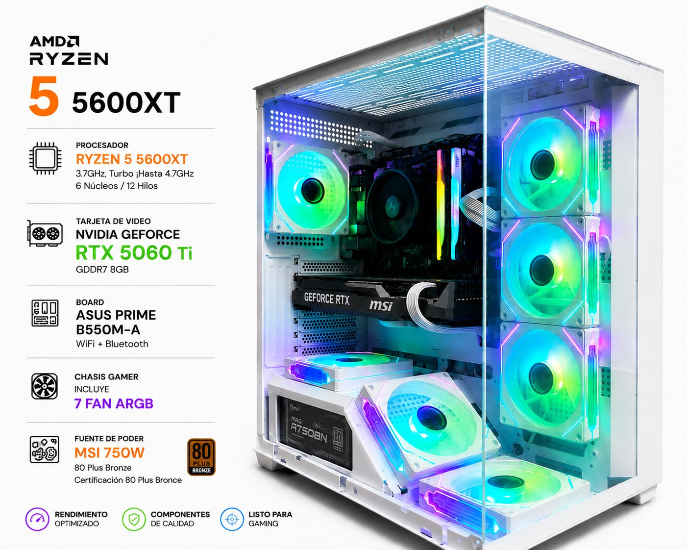 PC Gamer Ryzen 5 5600XT con RTX 5060 Ti de 8Gb