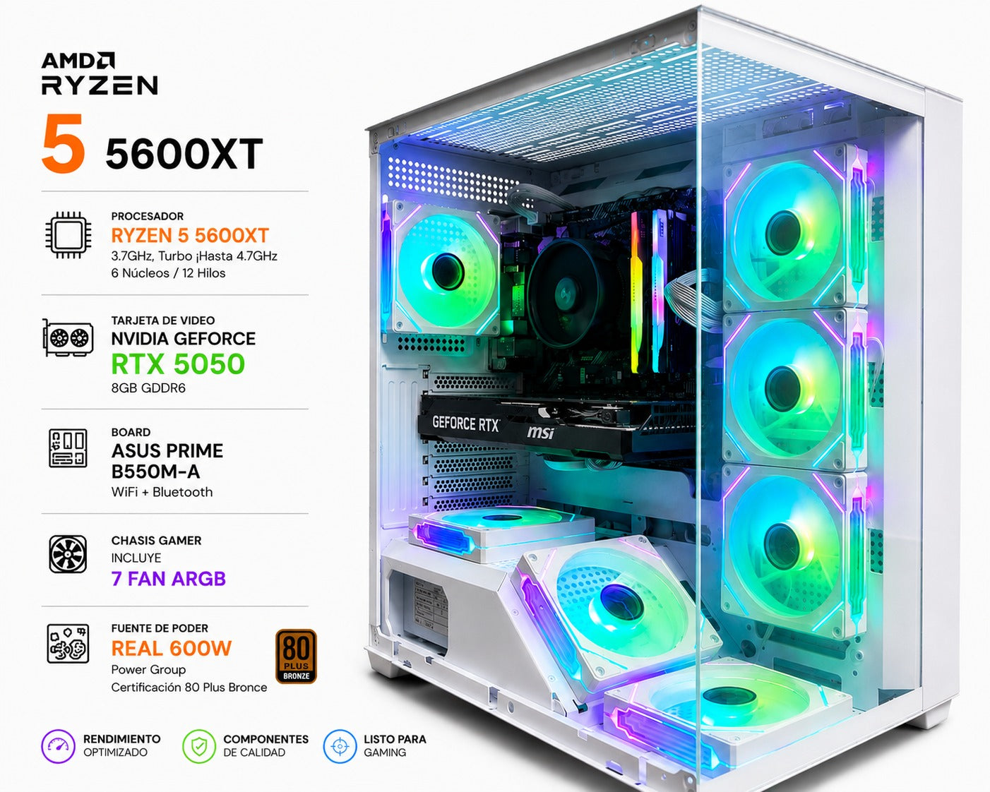 PC Gamer Ryzen 5 5600XT + Grafica RTX 5050 de 8GB