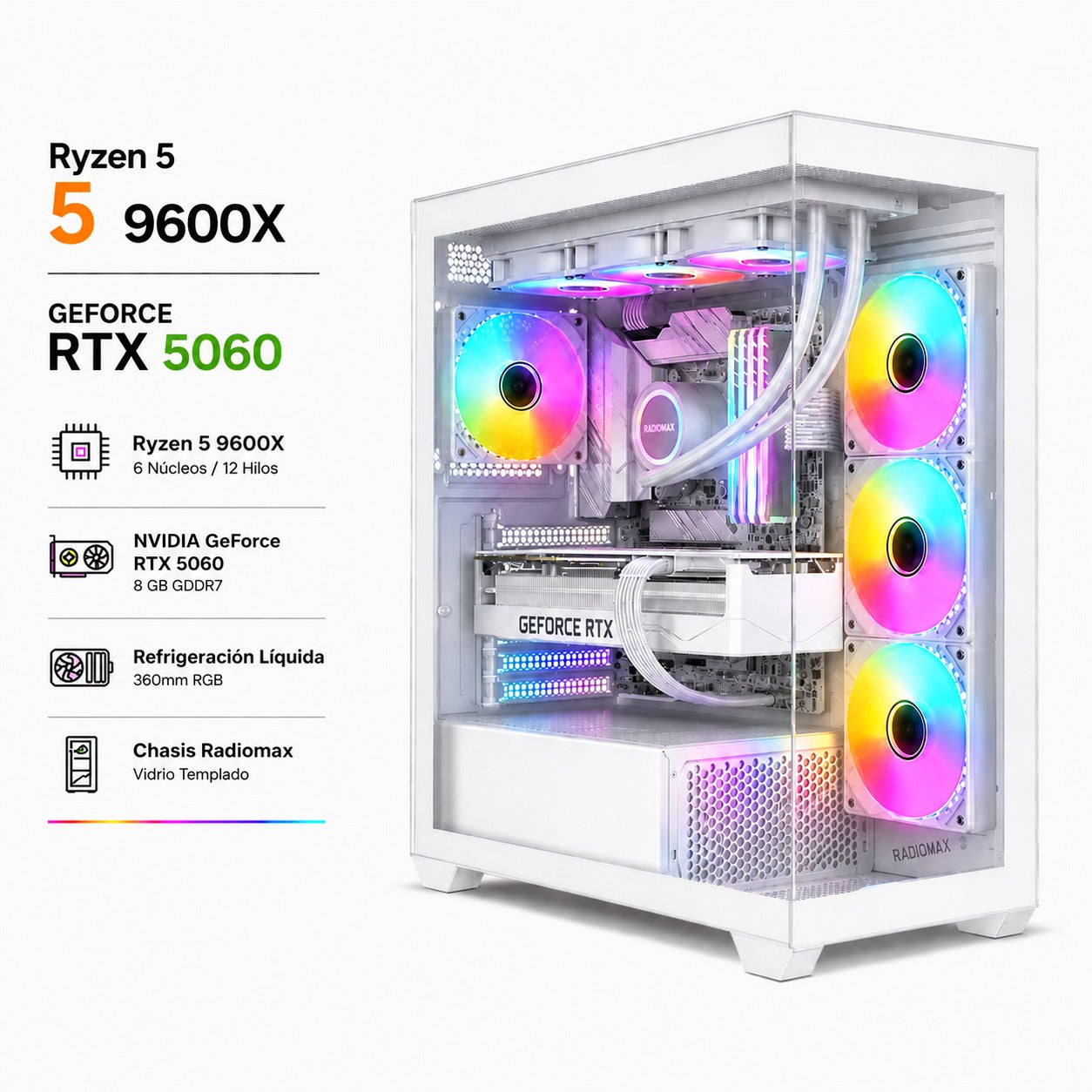 Pc Gamer Ryzen 5 9600X con RTX 5060 Blanca