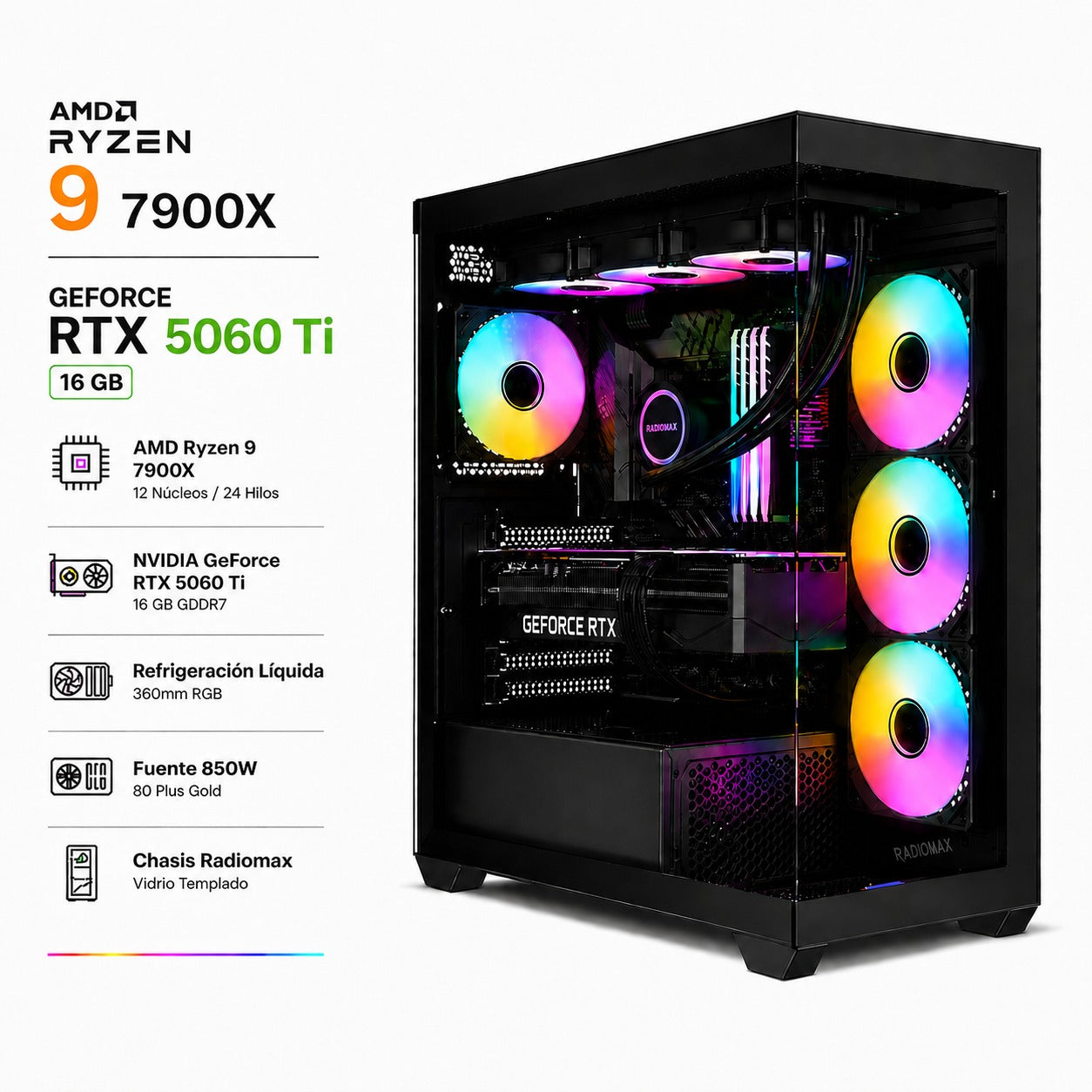 Pc Gamer Ryzen 9 7900X con RTX 5060 ti de 16gb