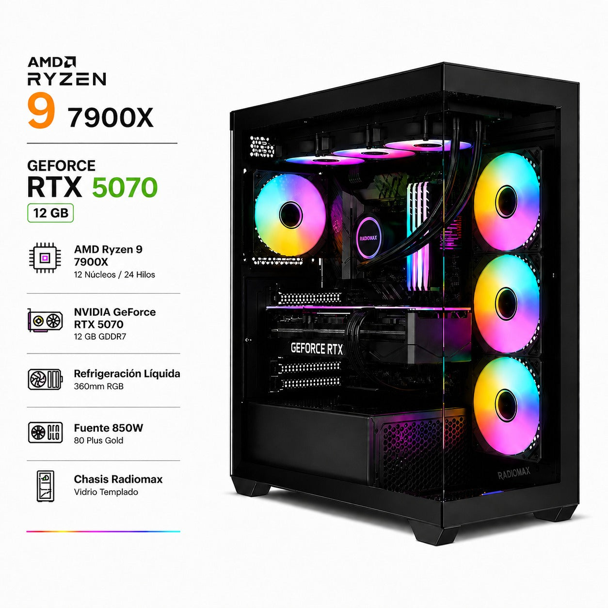 Pc Gamer Ryzen 9 7900X con RTX 5070