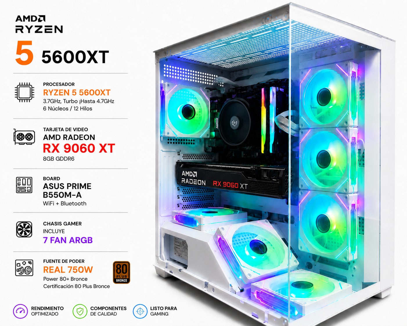 Pc Ryzen 55600XT con RX 9060XT de 8