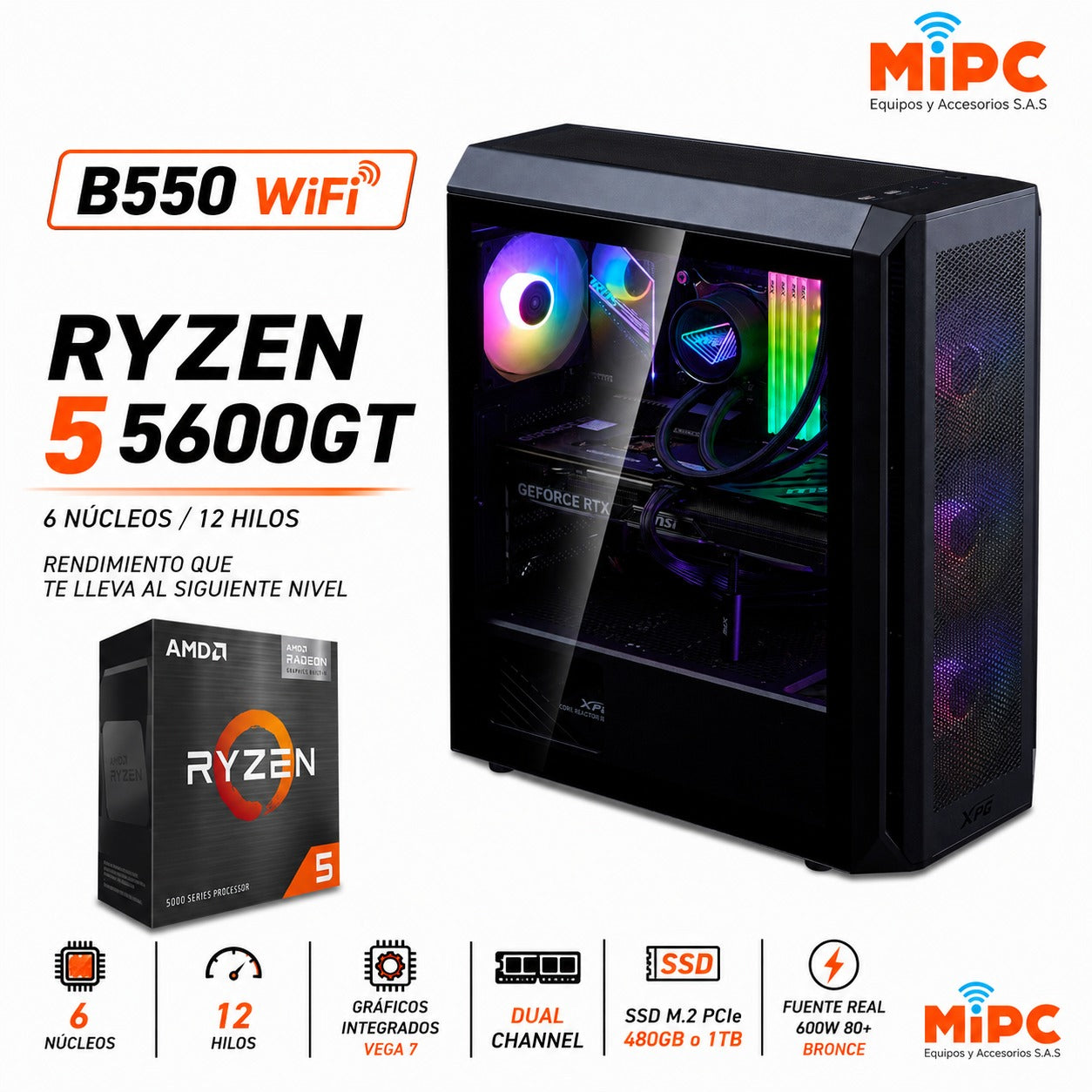 Pc_Gamer Ryzen 5 5600GT con Board B550 Wifi