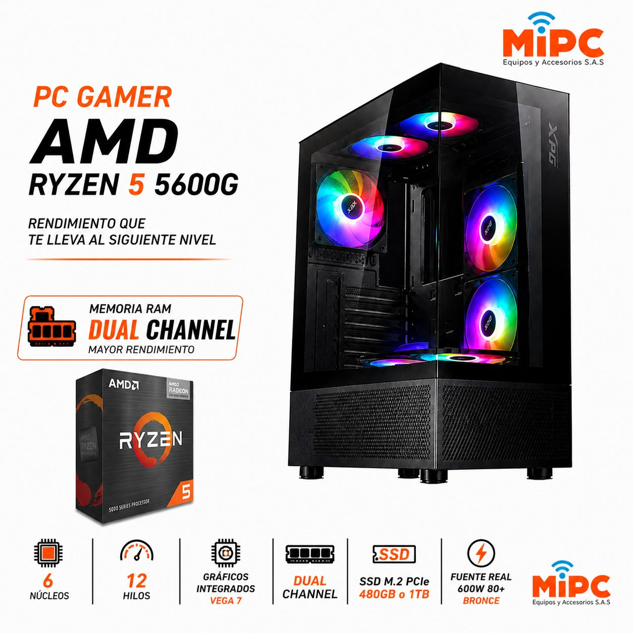 Pc Gamer Ryzen 5 5600Gt chasis invader X mini