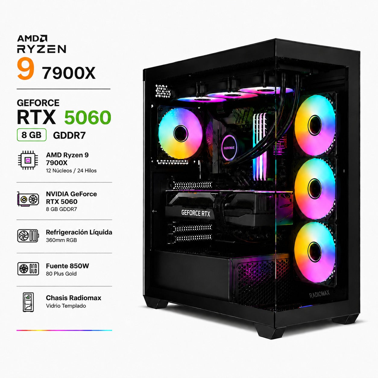 Pc Gamer Ryzen 9 7900X con RTX 5060 de 8 gb