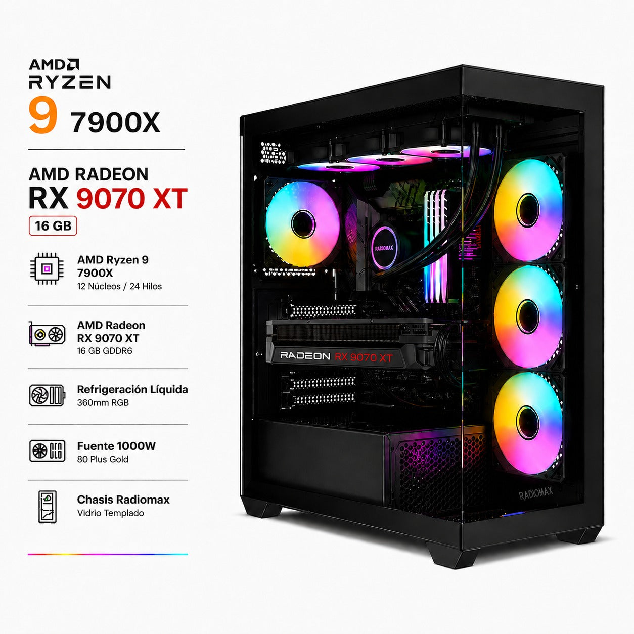 Pc Gamer Ryzen 9 7900X con RX 9070 XT de 16 gb