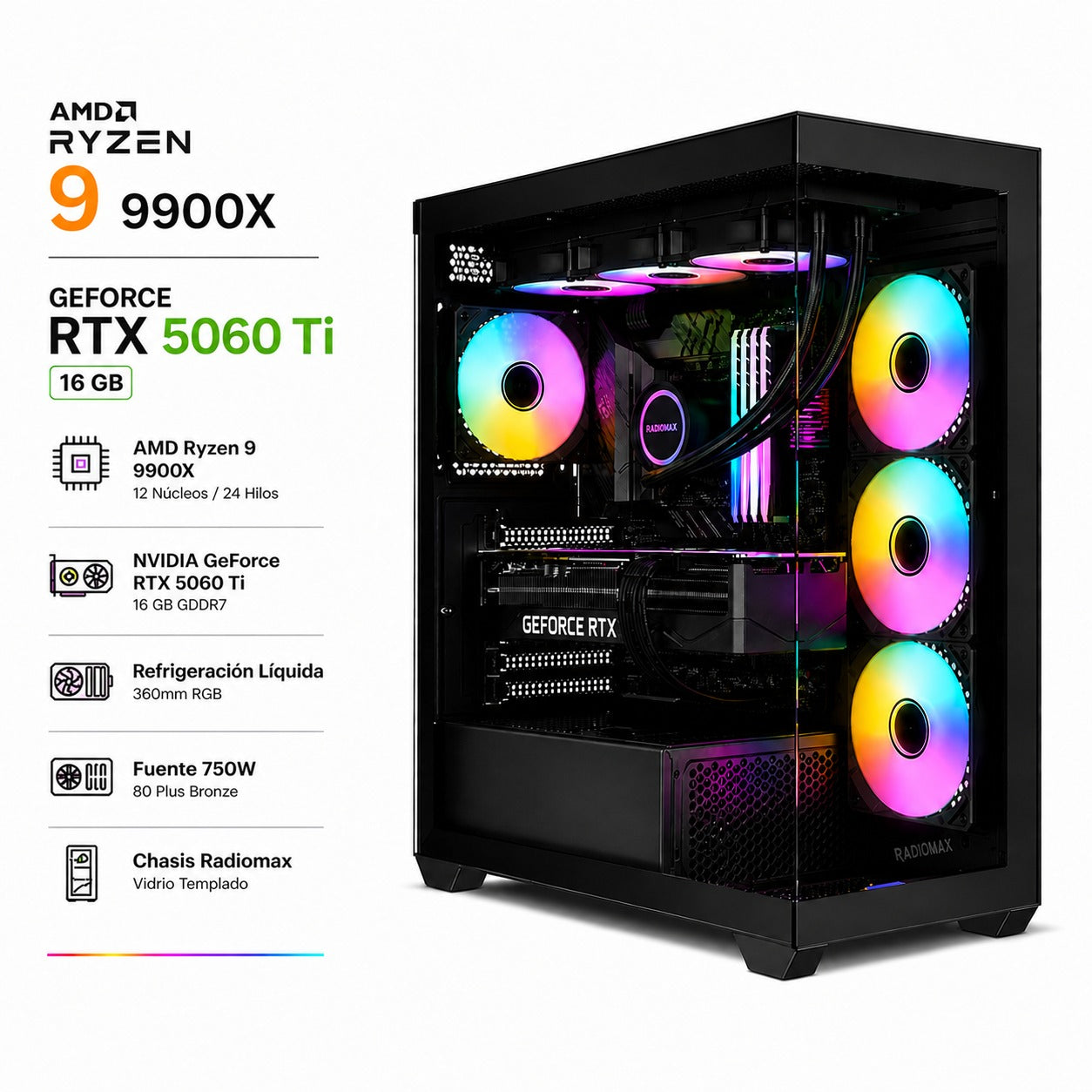 🔥 PC Gamer 2025: AMD Ryzen 9 9900X + RTX 5060 Ti 16GB GDDR7 ¡Precio Imbatible!