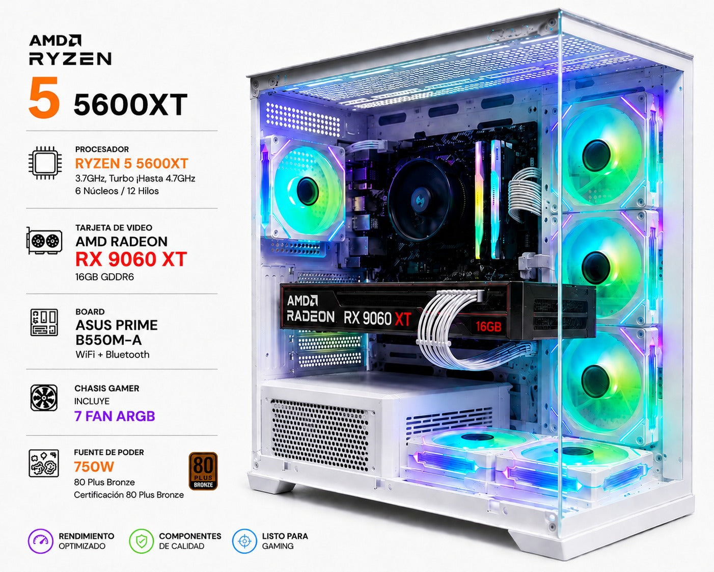 Pc Ryzen 5 5600XT con RX 9060 XT de 16