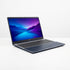 Vista lateral isométrica de portátil HP 15-FC0256LA Moonlight Blue mostrando puertos USB y HDMI sobre fondo blanco